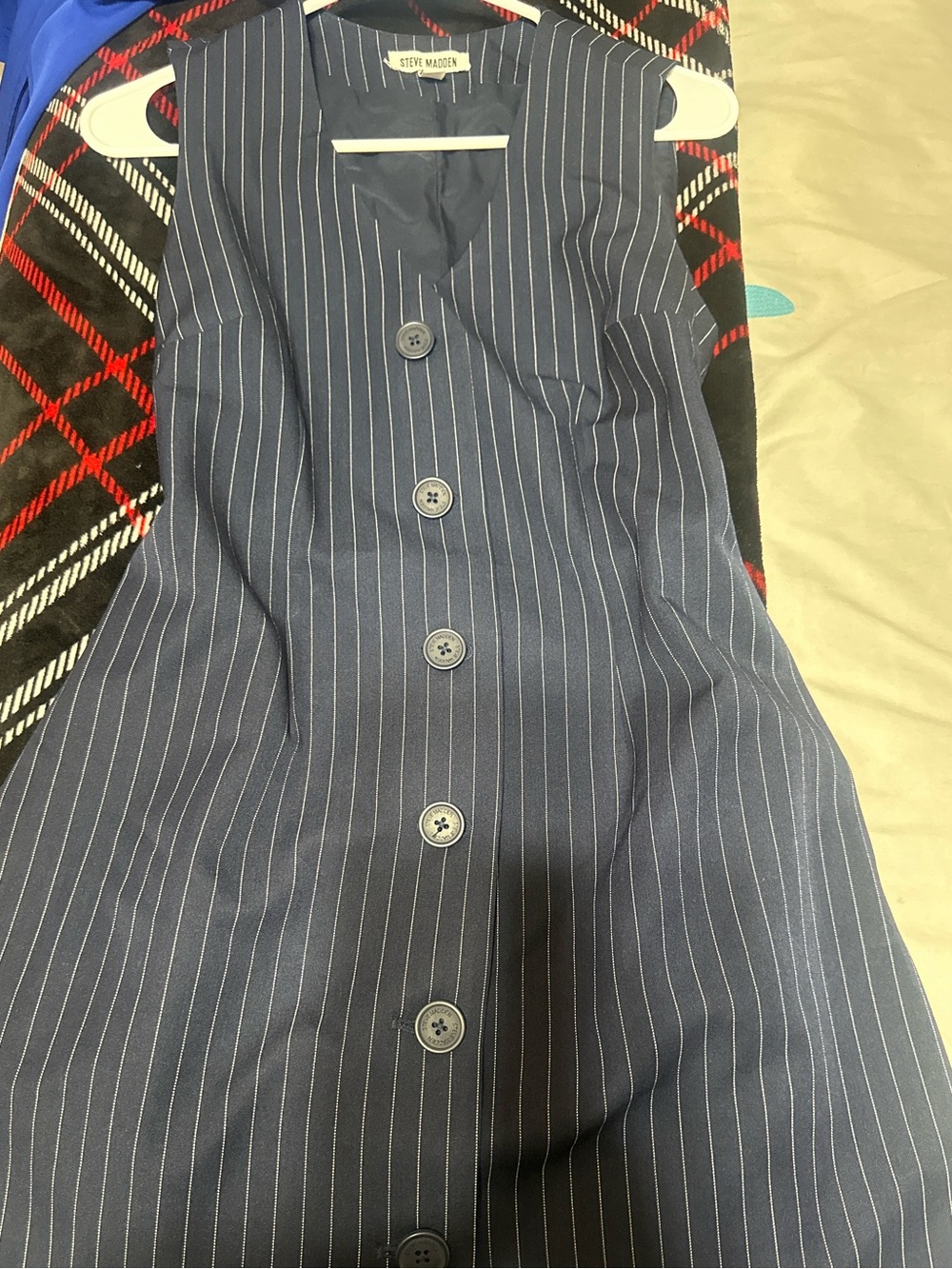 Steve Madden Navy Pinstripe Button-Front Midi Dress